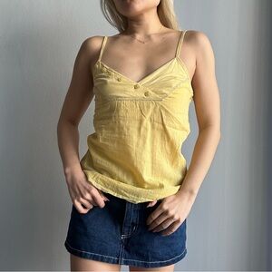 Vintage Armani Exchange Y2K V Neck Crop Camisoles w/ Button Detail Butter Yellow